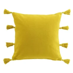 COUSSIN DEHOUSSABLE POMPONS 45X45CM COTON TASSELINA JAUNE