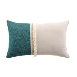 COUSSIN FRANGES 30X50CM POLYCOTON ET JUTE CANCUN BLEU