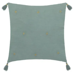 COUSSIN GAZE BRODE OR CELADON 40X40CM