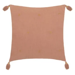 COUSSIN GAZE COTON BRODE OR ROSE 40X40CM