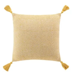 COUSSIN POMPONS 40X40CM COTON TISSE LOUISETTE JAUNE