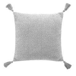 COUSSIN POMPONS 40X40CM COTON TISSE LOUISETTE GRIS