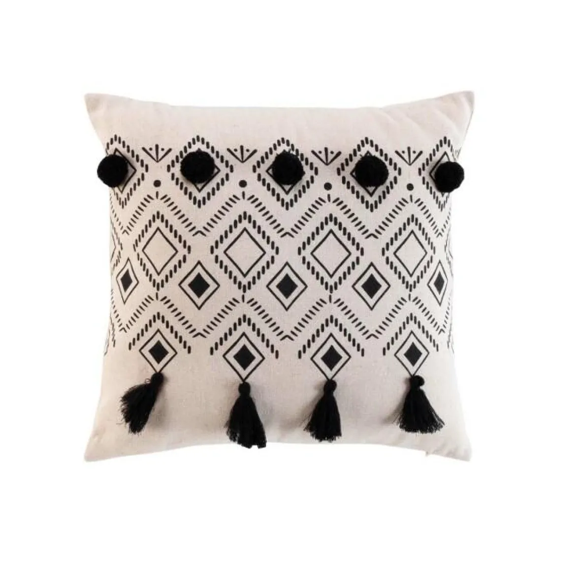 COUSSIN POMPONS 40X40CM IMPRIME NALIKA