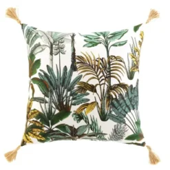 COUSSIN POMPONS 50X50CM IMPRIME BALINESIA