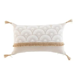 COUSSIN POMPONS 30X50CM JUTE BAHINA BLANC