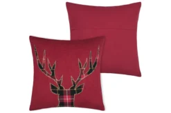 COUSSIN 45X45CM CERF TARTAN ROUGE