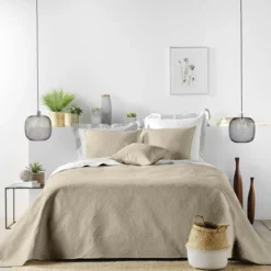 COUVRE LIT 2 PERSONNES MATELASSE 220X240CM ROMANE NATUREL