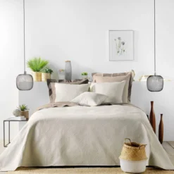COUVRE LIT 220X240CM ET 2 TAIES 60X60CM ROMANE NATUREL
