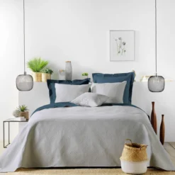 COUVRE LIT 220X240CM ET 2 TAIES 60X60CM ROMANE GRIS
