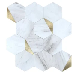 CREDENCE ADHESIVE X4 PIECES 25X23.2CM MURAL HEXAGONE MARBRE