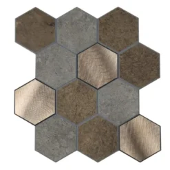CREDENCE ADHESIVE X4 PIECES 25X23.2CM MURAL HEXAGONE BETON