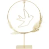 DECORATION A POSER CERCLE OISEAU DORE ET FLEURS SECHEES H.28