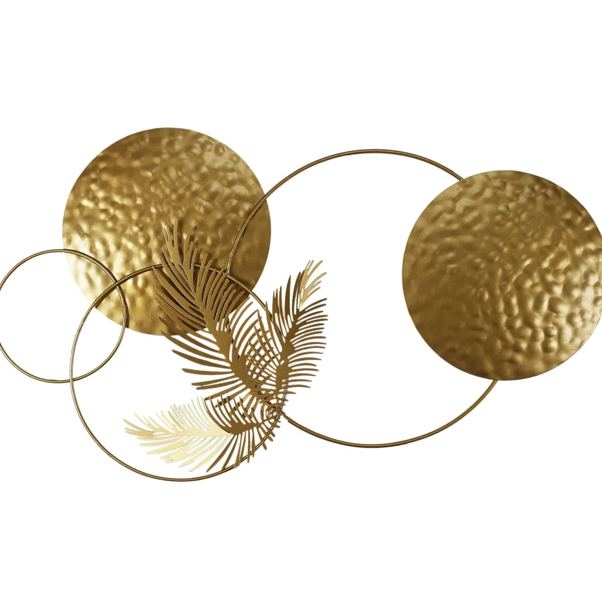 DECORATION MURALE DOREE CERCLES ET FEUILLES 65X37CM
