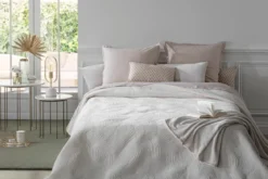 DESSUS LIT VELOURS FEUILLE IVOIRE 240X260CM