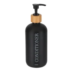 DISTRIBUTEUR APRES SHAMPOING VERRE BAMBOU 500ML NOIR MAT