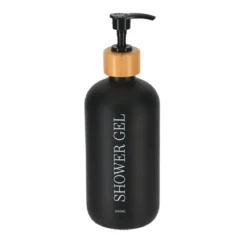 DISTRIBUTEUR GEL DOUCHE VERRE BAMBOU 500ML NOIR MAT