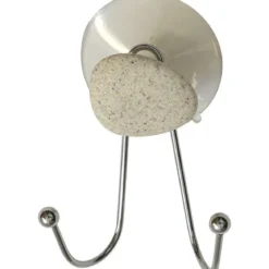 DOUBLE CROCHET METAL SUR VENTOUSE 1 DECO   GALET GRIS