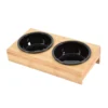 DOUBLE GAMELLE NOIRE D.16CM SUPPORT BAMBOU 37X19.5CM