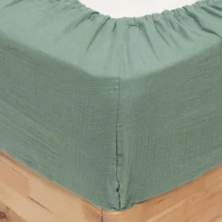 DRAP HOUSSE GAZE DE COTON CELADON 160X200CM