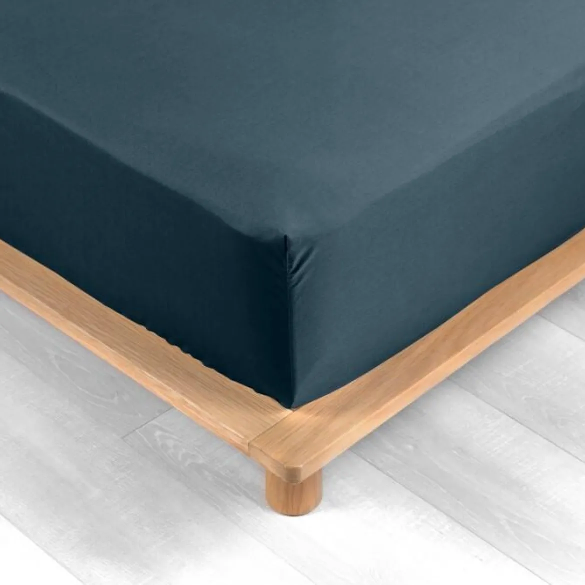 DRAP HOUSSE 140X190CM PERCALE UNI 78 FILS BLEU NUIT