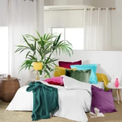 DRAP HOUSSE 2 PERSONNES 180X200CM UNI LINA BOURGOGNE