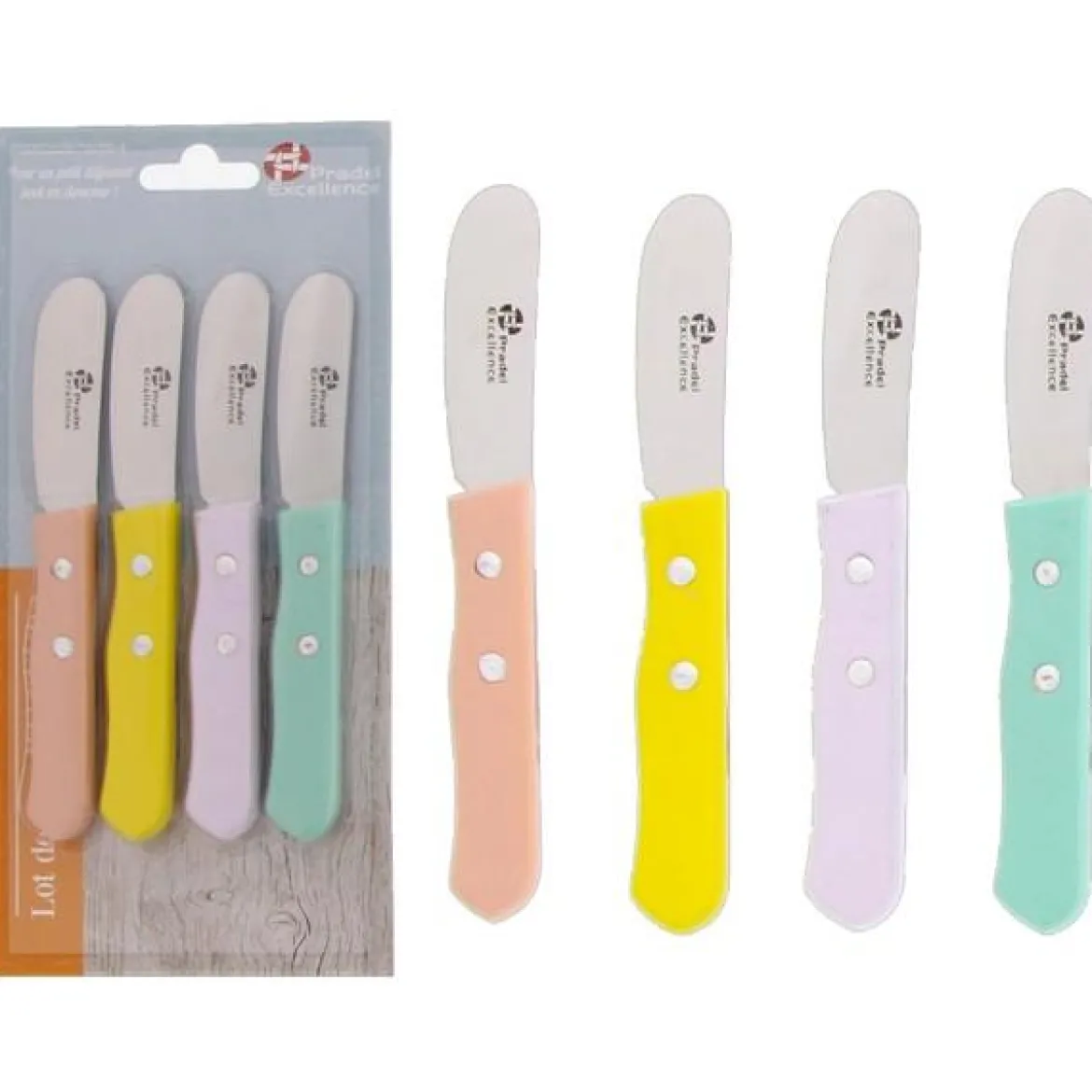 ESSENTIELS SET 4 TARTINEURS 6CM MANCHES COULEUR EN BOIS