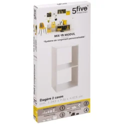 ETAGERE BOIS 2 CASES MIX BLANC