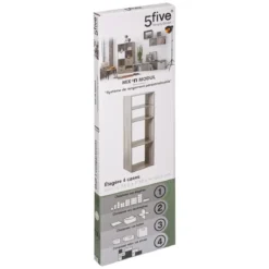 ETAGERE BOIS 4 CASES MIX GRIS