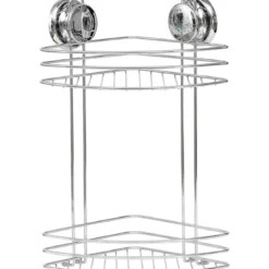 ETAGERE D ANGLE METAL 2 NIVEAUX SUR VENTOUSES CHROME