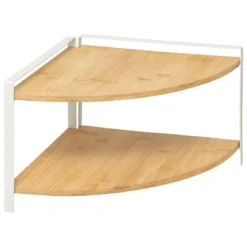 ETAGERE D ANGLE 2 NIVEAUX ORDERA BAMBOU METAL BEIGE