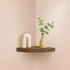 ETAGERE D ANGLE STRIEE 25X25X3.5CM COLORIS ACACIA