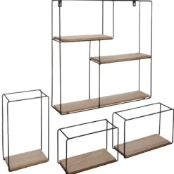 ETAGERE MURALE BOIS ET METAL CARRE X4 PIECES