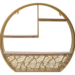 ETAGERE MURALE BOIS METAL ROND GOLD D.39X10.3X36CM