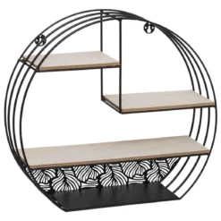 ETAGERE MURALE BOIS METAL ROND NOIR D.39X10.3X36CM