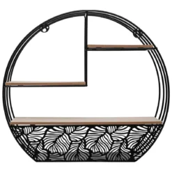 ETAGERE MURALE BOIS METAL ROND NOIR D.39X10.3X36CM
