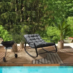 FAUTEUIL BASCULE MIAMI NOIR ET METAL 92X69X130CM