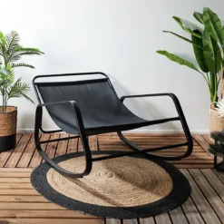 FAUTEUIL BASCULE MIAMI NOIR ET METAL 92X69X130CM