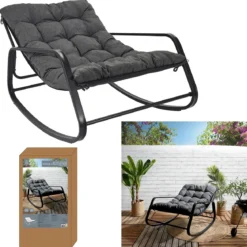 FAUTEUIL BASCULE MIAMI NOIR ET METAL 92X69X130CM