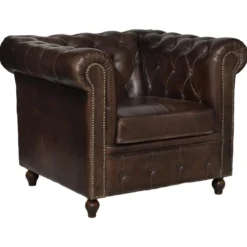 FAUTEUIL CUIR CHESTER MARRON