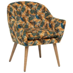 FAUTEUIL SANGO VELOURS IMPRIME FEUILLES OCRES