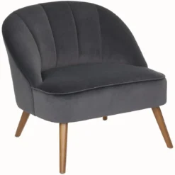 FAUTEUIL VELOURS PIED BOIS NAOVA GRIS