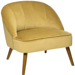 FAUTEUIL VELOURS PIED BOIS NAOVA OCRE