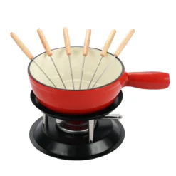 FONDUE POT FONTE EMAILLE AVEC 6 FOURCHETTES