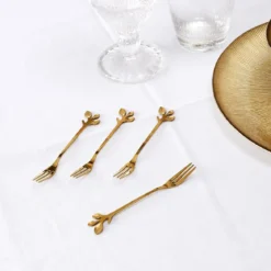 FOURCHETTE DESSERT FEUILLE DOREE X4 PIECES