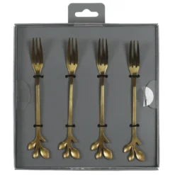 FOURCHETTE DESSERT FEUILLE DOREE X4 PIECES