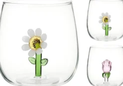 GOBELET BAS VERRE INTERIEUR DECORE FLEURS 500ML