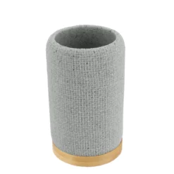 GOBELET POLYRESINE ROND EFFET MAILLE ET BAMBOU GRIS