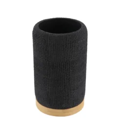 GOBELET POLYRESINE ROND EFFET MAILLE ET BAMBOU NOIR