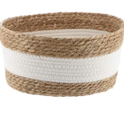 GRANDE PANIER PAILLE ET COTON D.33X23X16CM NATUREL BLANC