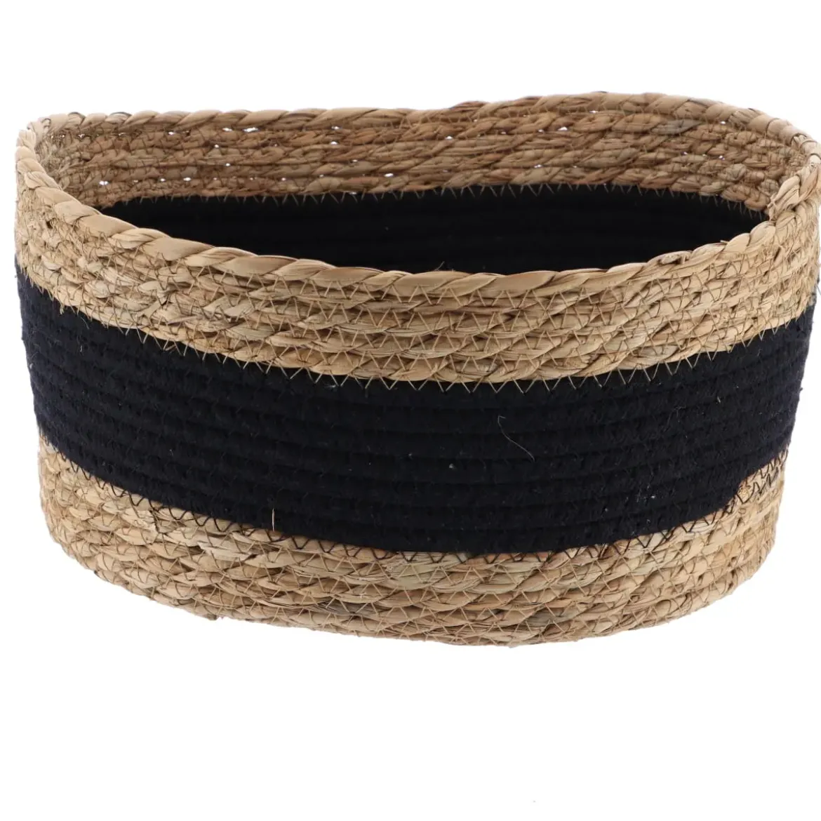 GRANDE PANIER PAILLE ET COTON D.33X23X16CM NATUREL NOIR